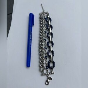 Lia Sophie Wayfarer 3 Strand Silver, White, and Blue Chain Bracelet Pee Worn